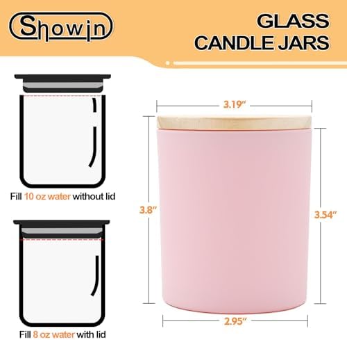 SHOWIN 10 OZ Thick Candle Jars for Making Candles 15 Pcs, Empty Jars with Wood Lids for Candle Making, Sample Container, Matte Pink - Image 4