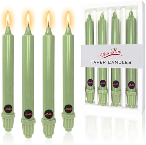 NJAO HOO Light Green Candlesticks 8 Inch Unscented Taper Candle Dripless Handmade Colored Candles for Home Decor Dinner Table Kitchen and Bedroom, 4 Pack by NJAOHOO