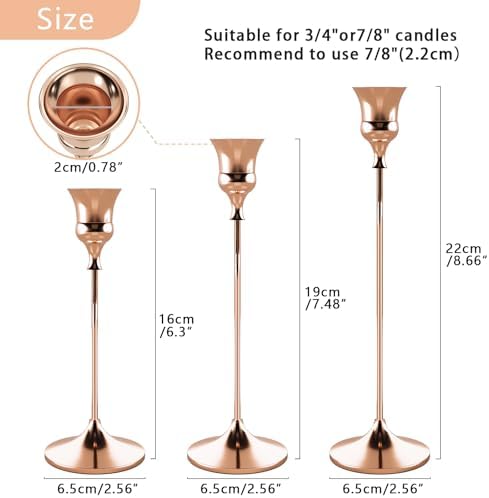 Showin Candlestick Holders Rose Gold, 6 Packs Taper Candle Holder for Candlesticks, Candle Sticks Holder Decor for Home Decor - Image 3
