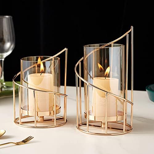 Metal Wire Candle Holder Set of 2, Glass Pillar Candle Holders Gold Decorative Tea Light Candleholders for Home Decor Table Decorations Centerpiece by MrMrKura