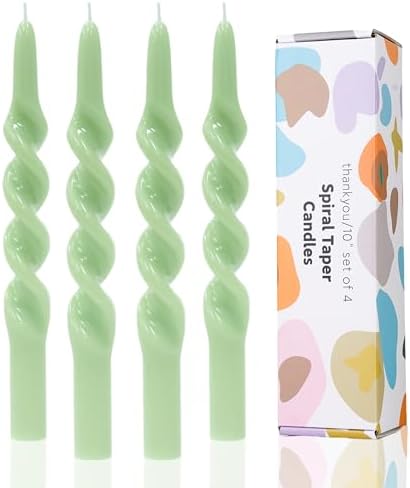 Taper Candles Green Spiral Dinner Candles Wax Unscented Dinner Candle Dripless for Home Decor, Relaxation,Set of 4（Sage Green-B） by LPUSA
