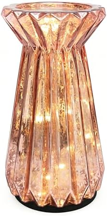 Home Decor, Mercury Glass Pillar Candle Pedestal Holders with led Lights, Lighted up Candle Holder for Pillar Candle, Glass Candlestick Holders with Timer for Wedding Dining Table Xmas (Rosegold) - Image 4