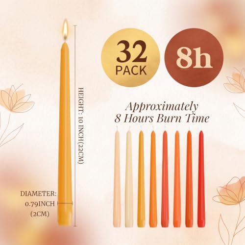 MTLEE 32 Pcs Long Taper Candlestick Bulk 10 Inch Smokeless, Orange - Image 3