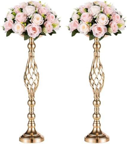 NUPTIO Gold Centerpiece Stand for Table, Twist Style, 22.8" Tall, 2 Pcs by Nuptio
