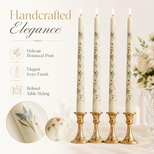 White Floral Taper Candles 10 Inch Set of 4 for Wedding Fall Table Decor - Image 2