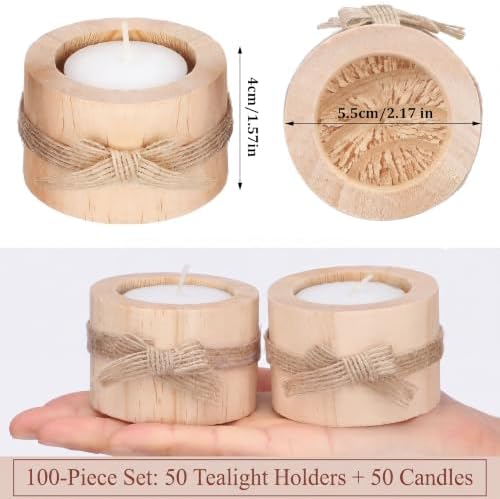 Ctosree Wooden Tealight Candle Holder Wedding Party Favor for Guest, 50 Pcs - Image 2