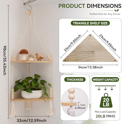 Artilady Macrame Wall Hanging Corner Shelf, Adjust Boho Storage Wall Decor - Image 2