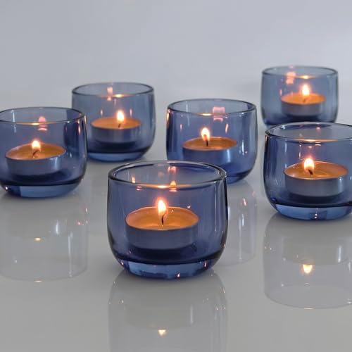 Gurfuy Glass Tealight Candle Holders 6 Set - Votive Candle Holder for Festival Wedding Propose Parties Holiday Table Centerpiece Shelf Decoration Fall Home Decor Blue by Gurfuy