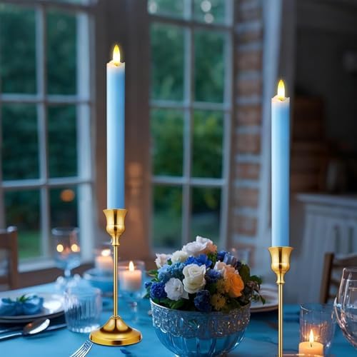 KSWING Upgraded Real Wax LED Flameless Light Blue Taper Candles with Remote, 6 PCS Candlesticks Battery Operated 3D Flickering - 9.6" Long Realistic Fake Candle Sticks for Home/Wedding/Xmas Decor - Image 6