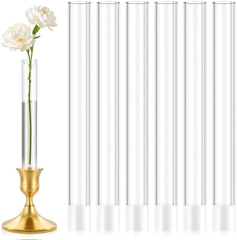 6 Pack 7.9” Acrylic Bud Vase — Cylinder Bud Vase for Taper Candlesticks, Flower Vase with Silicon Rubber Case Fits Candlestick Size 20-22mm, Perfect for Tablescapes, Weddings & Home Decor by Unknown