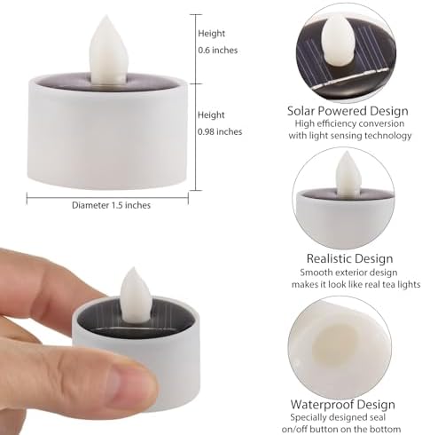 Solar Tea Lights Outdoor Waterproof, 8pcs Rechargeable Dusk to Dawn Little Solar Votive Candles, Flameless Flickering Small Light for Lantern Window DIY Chandelier Patio Deck Garden Decor (Warm Amber) - Image 4
