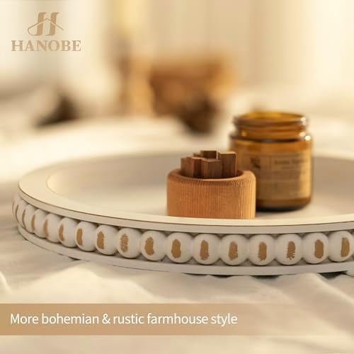 Hanobe Round Trays Home Decor, Wood Candle Holder Tray for Coffee Table 12" - Image 7