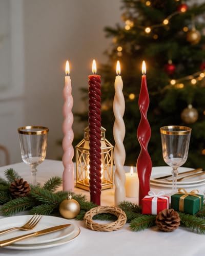 Red Taper Candle Stick Spiral Taper Candle for Wedding Party Fall Decoration Home Dinner Christmas Unscented Candles,10inch,4 Pack - Image 5