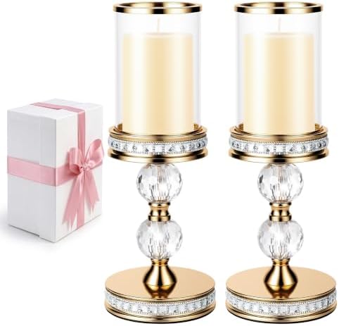 Hurricane Candle Holder, 12.6" Tall Metal Stand, Glass Pillar Candle Holder by Unknown