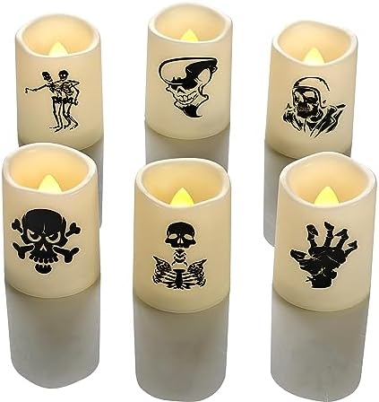 Halloween Battery Operated Flameless LED Votive Candle Skull Skeleton 6 PCS by CANDLE+CHOICE