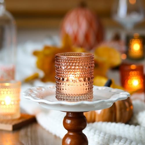 WDHODEC Glass Tealight Candle Holders Set of 12 - Brown Green Vintage Hobnail Votive Holders for Fall, Winter Wedding, Christmas Table Centerpiece Decor - Image 4
