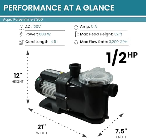 Half Off Ponds 3,200 GPH Pool and Garden Pond Pump, 1/2 HP | Energy-efficient 1/2 HP pump, 3200 GPH, quiet heavy-duty motor, thermal protection, includes oversized basket