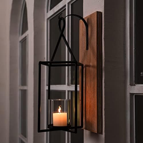 Homemory Wall Candle Sconce, Wood Rustic Candle Holder Decorative Candle Lantern with Glass Holder, Wall Decorations for Living Room, Dining Room - Image 4