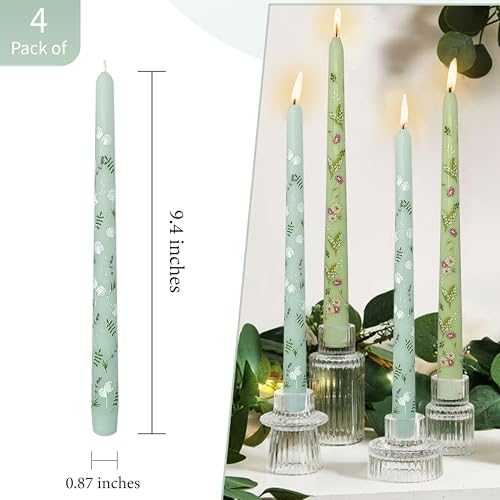 Printed Taper Candle Dripless Candles Sticks - 4 pcs Handmade Green Taper Candle 10 inches Long Tapered Candles for Home Party Wedding Restaurant Holiday Decor - Image 4