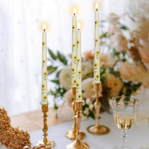 Floral Taper Candle Ivory Sunflower-2 pcs Unscented Candles Long Candlesticks 10 inches Flower Tapered Candles for Home Party Wedding Restaurant Holiday Decor - Image 4
