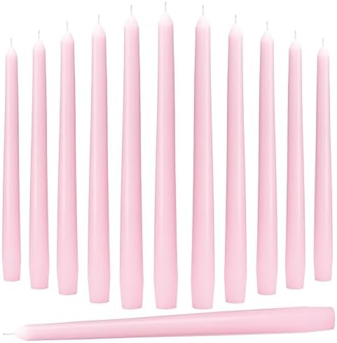 Pink Taper Candles 10-Inch - Pink Candlesticks 12 Pack Dripless Tapered Candle Unscented Tall Smokeless Long Burning Candle Sticks Paraffin Wax for Weddings Valentine’s Day Dinner by Auralome