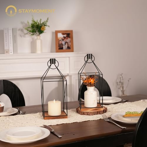 Wood Wall Candle Sconce with Black Lantern, Set of 2 Home Decor - Image 6
