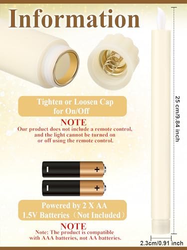 Treela Battery Operated LED Taper Candles,Simple,10 Inch,Ivory - Image 2
