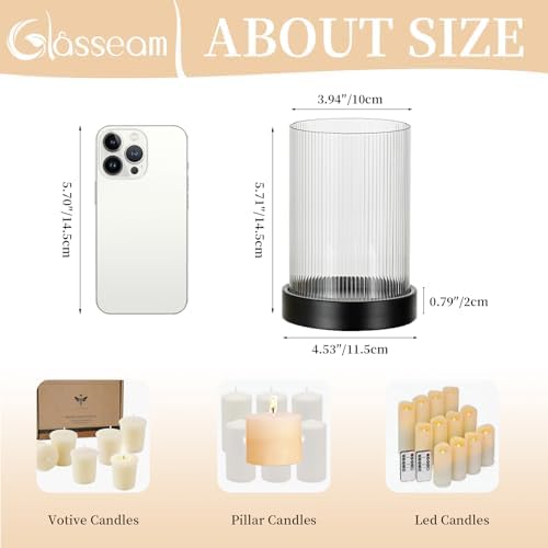 Glasseam Hurricane Candle Holder 2Pcs Black Candle Tray with Glass Cylinder - Image 6