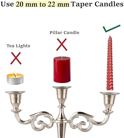 Rely+ 3 Arm Candelabra Taper Candle Holders Decorations Indoor Kitchen Décor Table Candles Candlestick Candelabra Centerpiece (Silver) - Image 5
