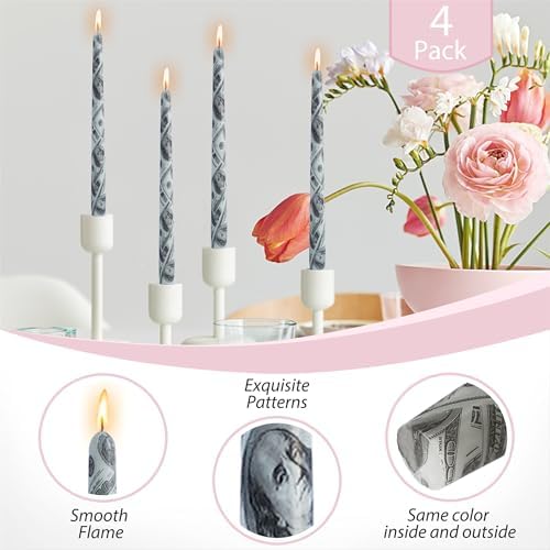 Floral Taper Candle Dripless Candlesticks - Gedengni 4pcs Handmade USA Dollars Candles Long Candle Sticks 10inch Smokeless Tapered Candles for Home Party Wedding Dinner,8-USDO - Image 3