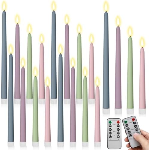 Rossesay 16 Pcs Morandi Flameless Taper Candle with Remote Timer Bulk by Rossesay