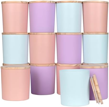 SHOWIN 10 OZ Thick Candle Jars for Making Candles 15 Pcs, Empty Jars with Wood Lids for Candle Making, Sample Container, Colourful by Showin