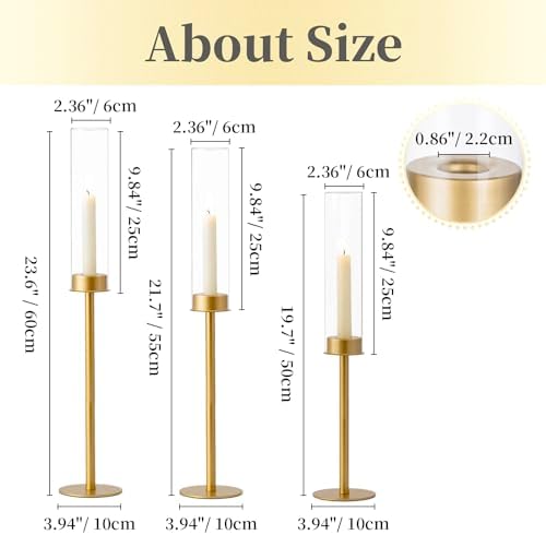 Hewory Gold Candlestick Holders: 12PCS Glass Hurricane with Tall Brass Base - Image 4
