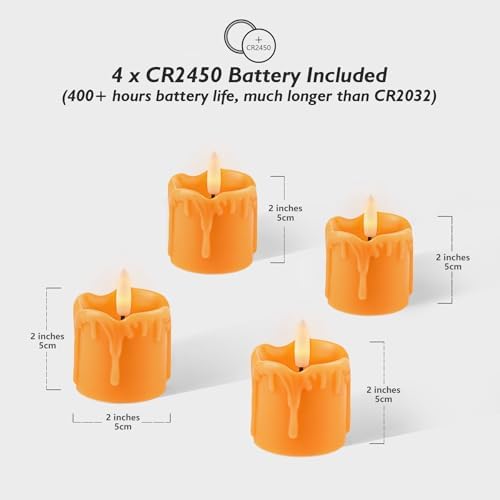 Rhytsing 2 inches Orange Flameless Votive Candles Real Wax Dripping Design, LED Faux Battery Operated Tealight Candles with Timer for Fall and Halloween, Batteries Included - Set of 4 - Image 4