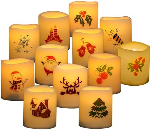 Battery Operated Flameless LED Votive Candles with Christmas Decals 12 PCS - Image 2