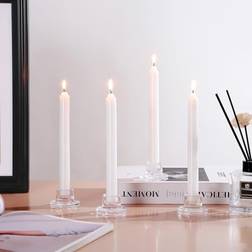 ZQXJWF Clear Glass Taper Candle Holders Set, Round Base Design, Elegant Dining Table Decor, for Table Centerpiece Wedding Party Advent Christmas Home Decorations (6, Clear) - Image 4