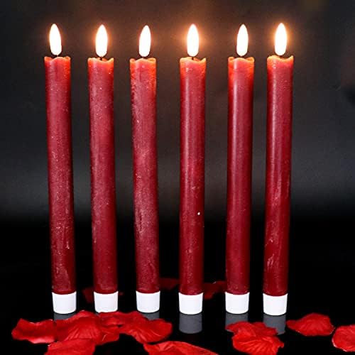 Wondise Flameless Taper Candles with Timer, 6 Pack Battery Operated LED Flickering Real Wax Red Candle for Christmas Wedding Dinner Decorations by Wondise