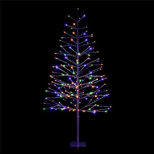Alpine Corporation 60" Tall Artificial Christmas Tree, 180 Multi-Colored LED Lights, Indoor Outdoor Plug-in Holiday Decoration or Lawn Display, Silver - Image 4
