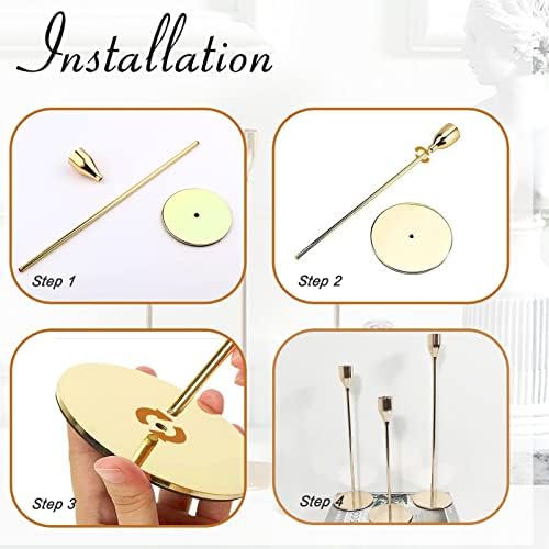 6Pcs Lemon Gold Candlestick Holders, Tall Taper Candelabra Stands fits 3/4 inch Thick Pillar Candle Stick, Elegant Decor Set for Table Centerpiece, Floor, Fireplace as Date, Festival, Fitting. - Image 4