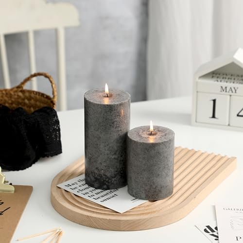 3x6 Inch Grey Pillar Candles Set of 3, Hand-Poured Unscented Pillar Candles - Image 6