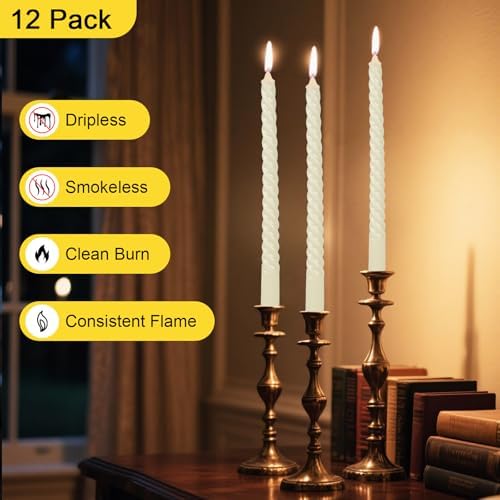 Tobeape 10 Inch Ivory Spiral Taper Candles 12 Pack, Unscented & Dripless - Image 5