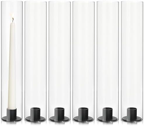 Vixdonos Glass Hurricane Candle Holder with Metal Candle Stand Set of 6 Modern Taper Candlestick Holders 11.8 inch Tall Candleholder for Wedding Party Table Centerpiece Outdoor by Vixdonos