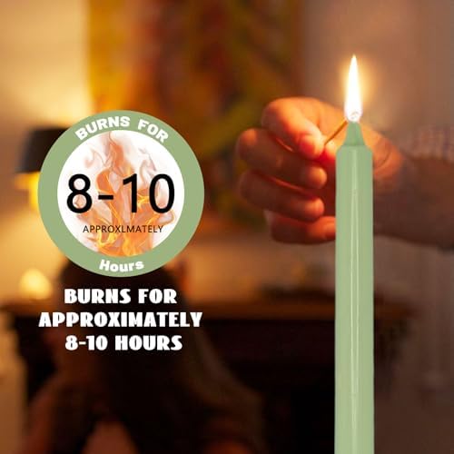 NJAO HOO Light Green Candlesticks 10 Inch Handmade Dripless Taper Candles Unscented Colored Candle Set, Pack of 4 - Up to 9-11 Hours Burn - Image 5