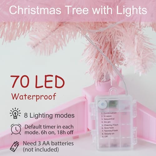 Pre-Lit Artificial Christmas Tree 4Ft, Battery Operated Desktop Xmas Tree with 70 LED 210 Branch Tips Mini Christmas Tree Decoration Indoor Outdoor - Image 3