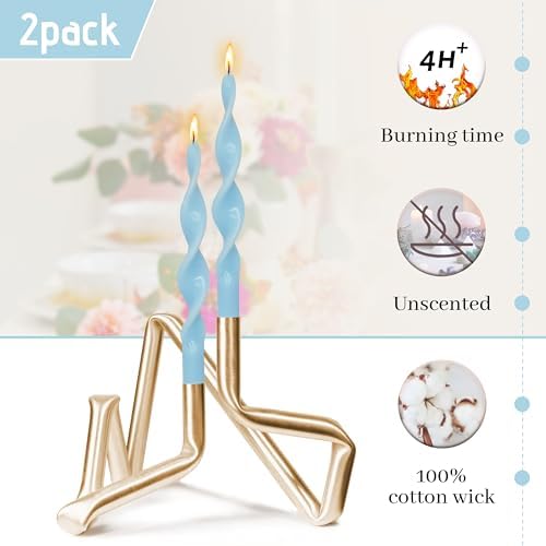 Smokeless Blue Spiral Taper Candle Handmade Unscented Candlesticks 10 Inch Long Twisted Candles for Candlelight Dinner Holidays Home Decor 2 Pcs - Image 3
