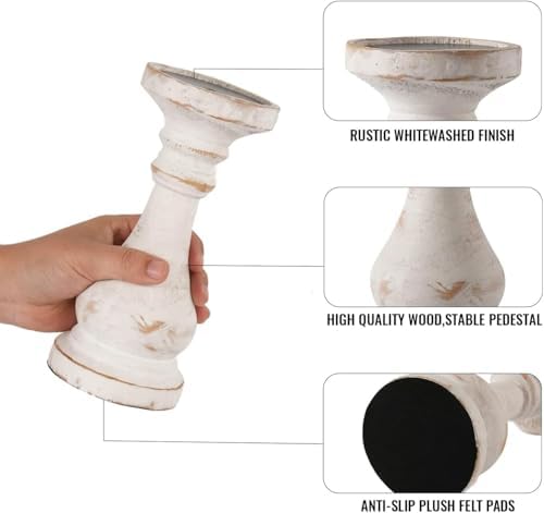 CedarLux Rustic Pillar Candle Holder, 8.5 Inch Tall White Wooden Candlestick Holders, Farmhouse Candle Stands for Pillar Candle, Decorative Wood Candlestick Holders for Living Room, Table Centerpiece - Image 3