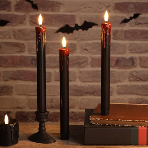 Black Bleeding Halloween Flameless Taper Candles with Remote Set of 6 - Image 5