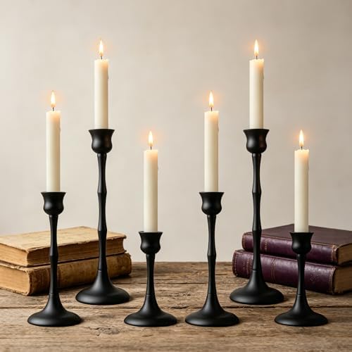 Vintage Metal Candlestick Holders, Set of 6 Black Candle Holders for Candlesticks Antique Taper Candle Stand Candle Sticks Holder for Housewarming Wedding Mantelpiece Table Centerpiece Decor by Unknown