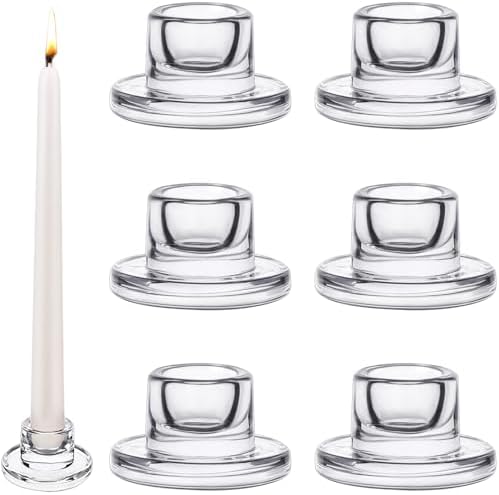 6 PCS Glass Taper Candle Holders Bulk Candlestick Holders Clear Short Tapered Candle Stick Holder Decor Set for Table Centerpiece Wedding Party Advent Christmas Home Decorations (6, Clear) by Mkhaslri