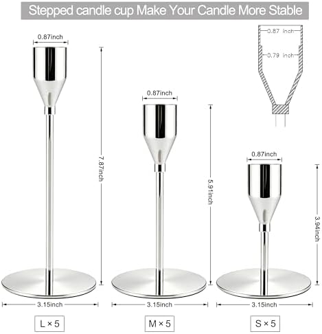 Silver Candlestick Holders,Metal Taper Candle Holders,Bulk Set of 15 - Image 2